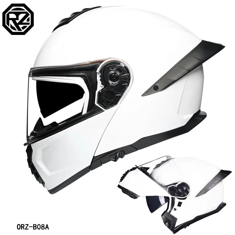 ORZ Motorcycle Helmet Dual Visor Modular Flip Up Full Face Helmet Cascos Para Moto Motocross Night Vision Lens DOT Approved