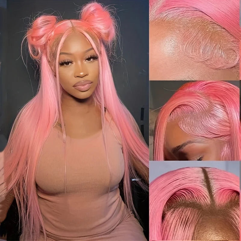 13X4 13X6 Hd Lace Frontal Wigs 200 Density Pink Straight Human Hair Wigs 32 Inch Brazilian Transparent Lace Front wig Preplucked