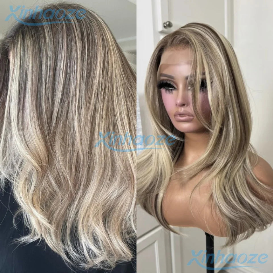 #613 Light Blonde Colored Human Hair Short Wigs For Women Ash Blonde Wig Highlight 13x4 Hd Lace Frontal Wigs Natural Wavy