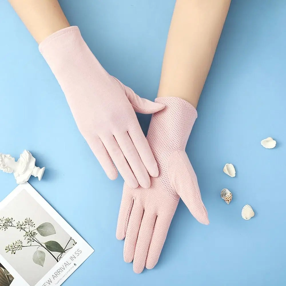 Cotton Touch Screen Riding Gloves Five Fingers Gloves Summer Sunscreen Gloves Solid Color Outdoor Mittens Women Driving Gloves