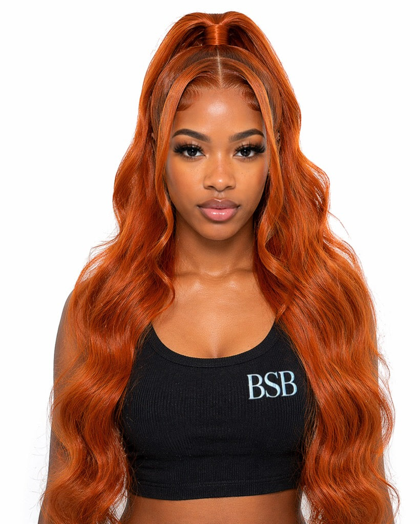Ginger Orange Body Wave 13x6 Transparent Lace Front Wig Human Hair for Women #350 Colored Pre Plucked Natural Hairline 200%
