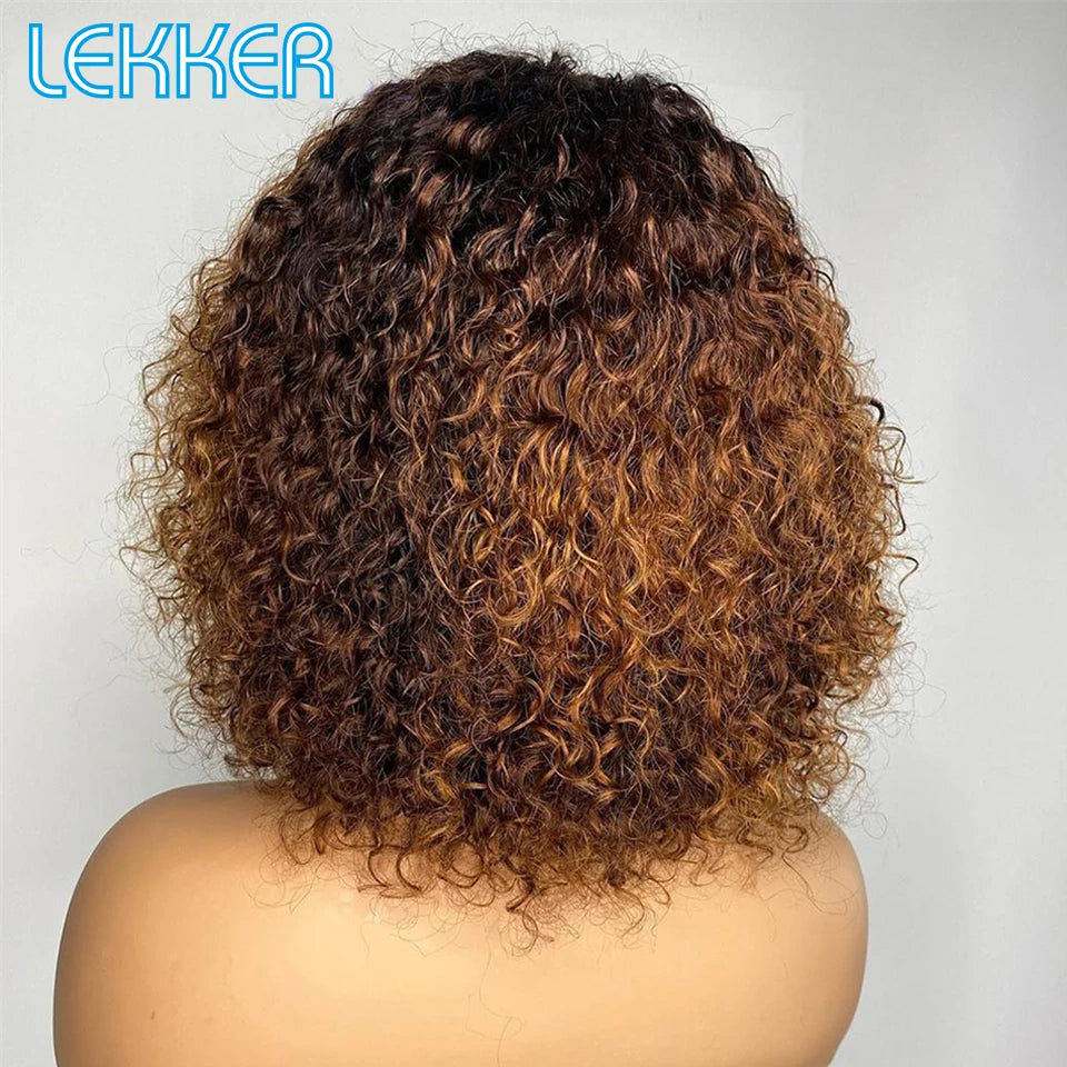 Lekker Colored Short Pixie Afro Kinky Curly Bob 100% Human Hair Wigs For Women Brazilian Remy Hair Ombre Brown Clearance Ginger