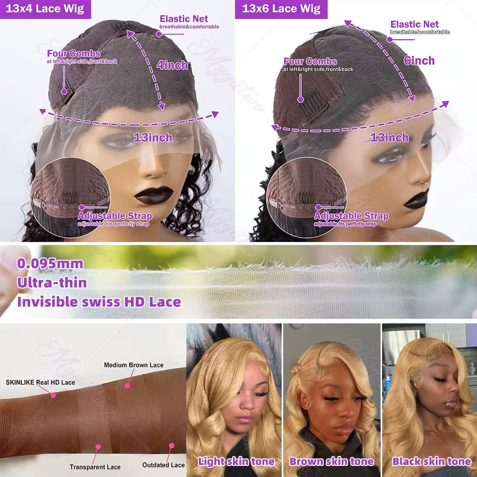 13X6 Hd Lace Human Hair Wig Bdoy Wave Lace Front Honey Blonde Wig Colored PrePlucked PreBleached Colored Brazilian Wigs Original