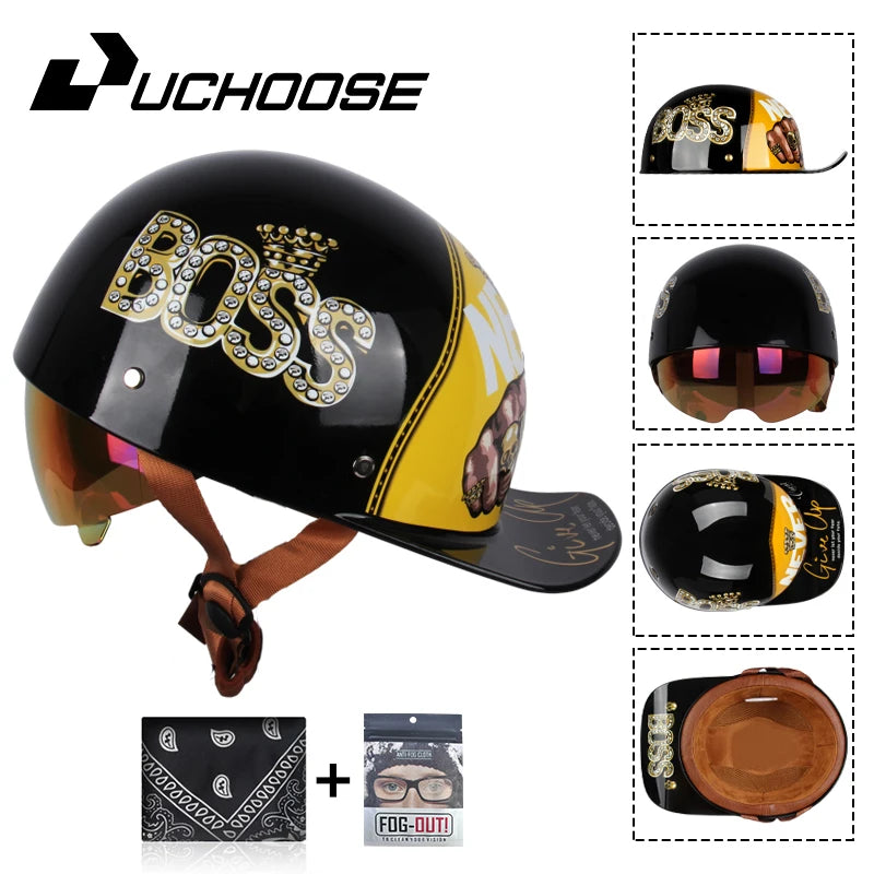 Uchoose Baseball Cap Helmet Motorcycle Vintage Retro Helmets Summer Open Face Scooter Cruiser Chopper Gangster DS Men Women Kid