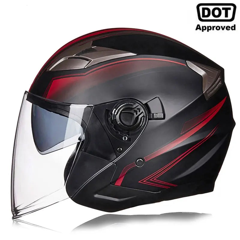 Dual Lens Retro Open Face 3/4 Motorcycle Helmet Riding Motocross Racing Motobike Vintage Cascos Capacete De Moto Men Women DOT