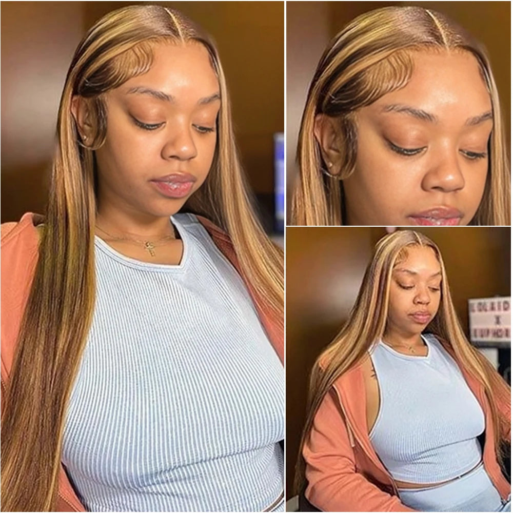 P4/27 Honey Blonde 13X6 HD Lace Frontal Wig Straight Lace Front Wig Highlight Wig 13X4 Lace Wig Human Hair Pre Plucked For Women
