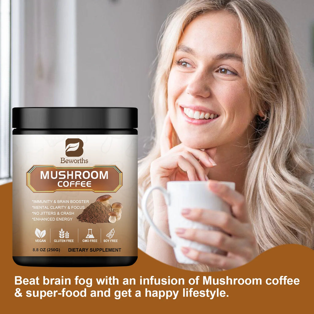 10x Mushrooms Coffee Supplement with Lion's Mane and Cordyceps for Focus and Immune Support Energy Brain Booster