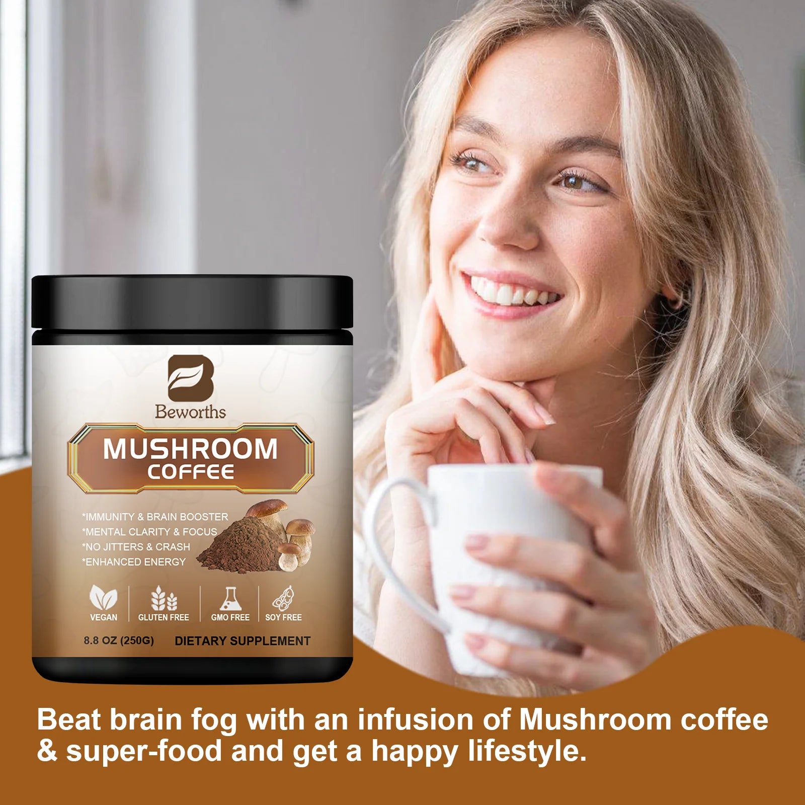10x Mushrooms Coffee Supplement with Lion's Mane and Cordyceps for Focus and Immune Support Energy Brain Booster