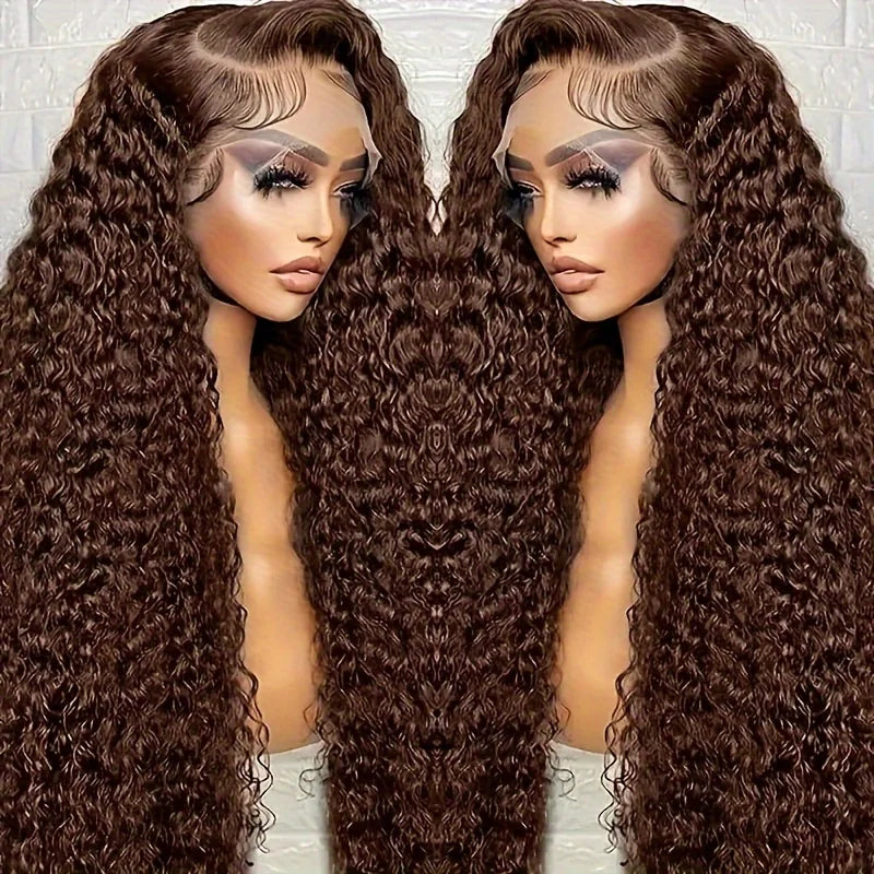 Heyju Invisible Strap HD 360 Lace Front Wigs Human Hair Chocolate Brown Curly 360 Full Lace Drawstring Human Hair Glueless Wigs