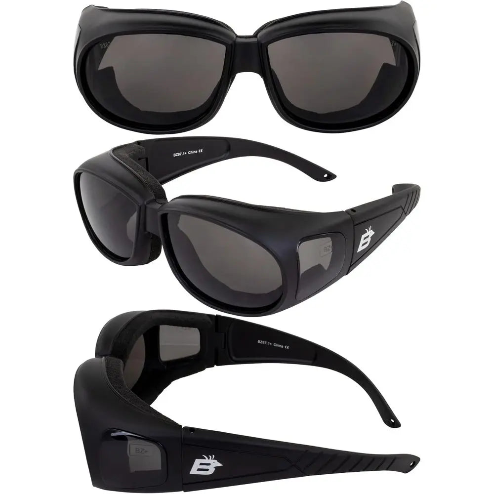 Birdz Eyewear Swallow Fit Over Glasses Foam Padded Motorcycle Sunglasses Riding Safety Glasses 3 Pairs Black Frame w/Clear Smoke