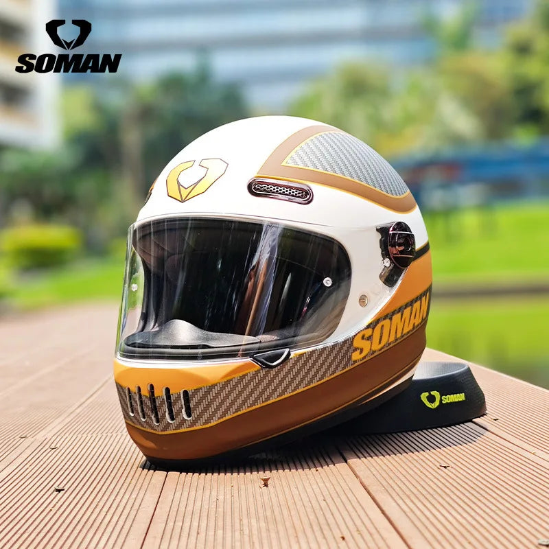 SOMAN Motorcycle Helmet Retro DOT Certification Full Face Helmet Riding Personalized Motorcycle Safety Helmet Casco Moto Casque