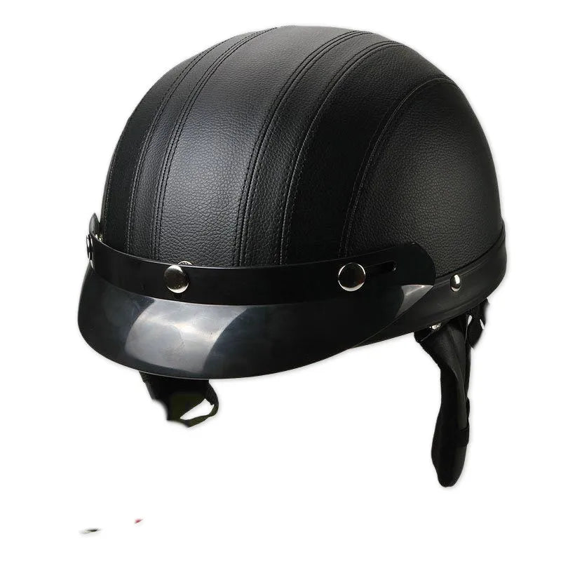 Retro Leather Motorcycle Helmets For Men Women Vintage Moto Half Helmet With Goggles Four Seasons Riding Scooter Capacetes