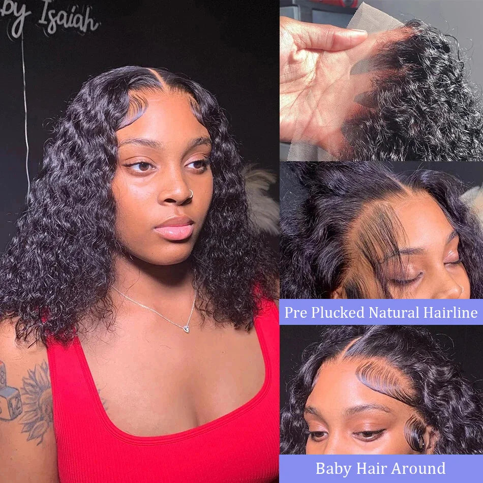 200% Density Deep Wave Bob Wigs 13x4 Transparent Lace Frontal Wig Brazilian 100% Human Hair Wigs For Women Loose Wave Lace Wigs