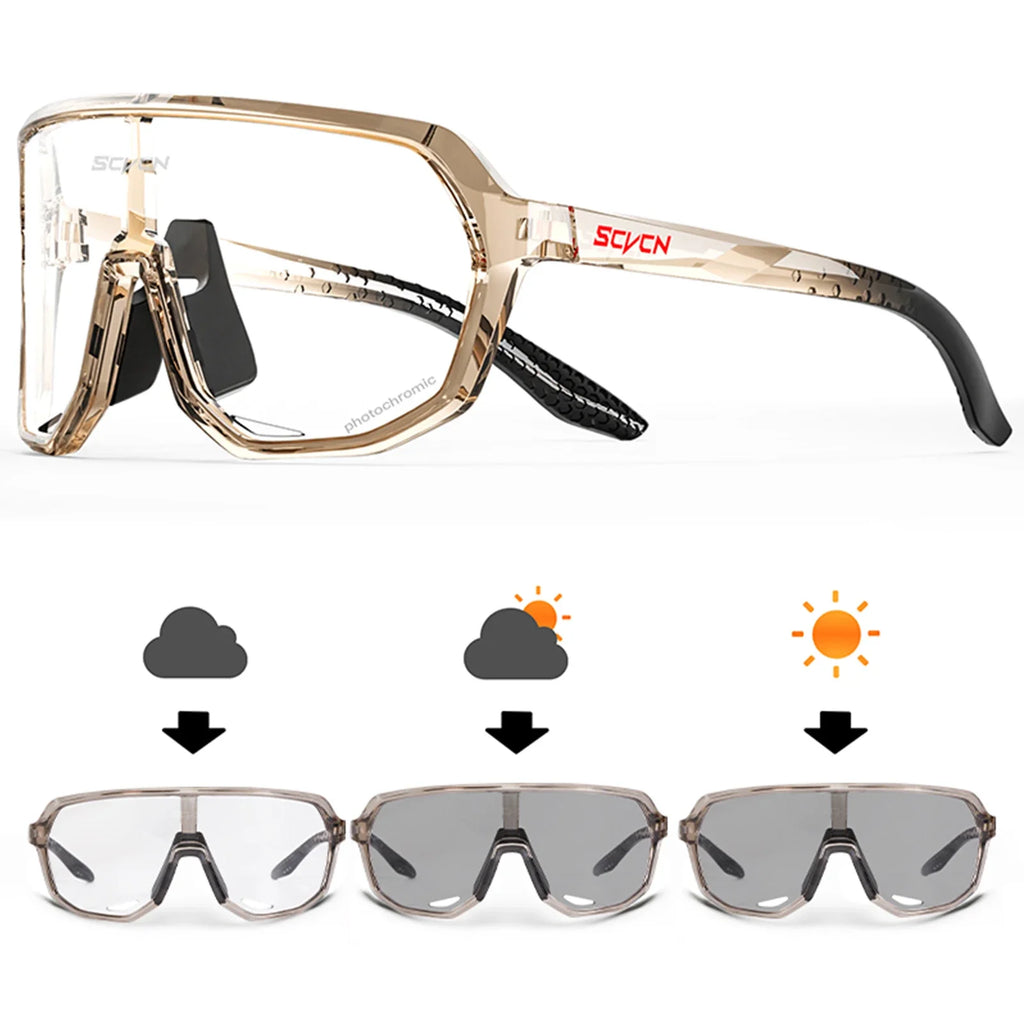 SCVCN New Photochromic Cycling Glasses Motorcycle Bike Riding Outdoor Sport Cycling Sunglasses Men Women Hiking UV400 Goggles