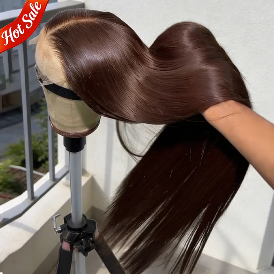 HD Chocolate Brown 13x4 Straight Lace Front Wig Brazilian 13x6 Lace Frontal Wigs For Women 100% Remy Human Hair Wig Pre Plucked