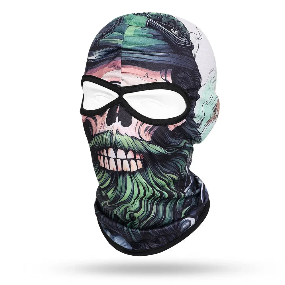 Motorcycle Balaclava, Beard Old Men Skull Print Full Face Cap, Biker Masks, Motorbike Helmet Hat, Cycling Headgear, 2 Holes,