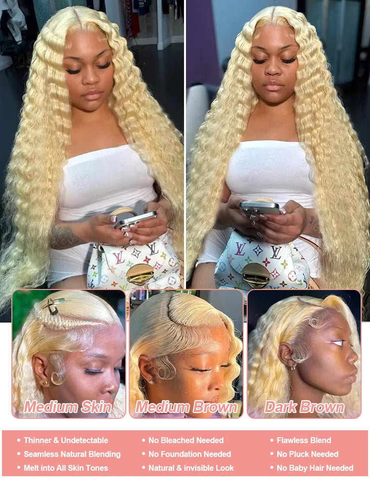 613 Curly Honey Blonde Lace Front Human Hair Wigs Loose Deep Wave 13x6 13×4 HD Water Wave Color Transparent Lace Frontal Wigs