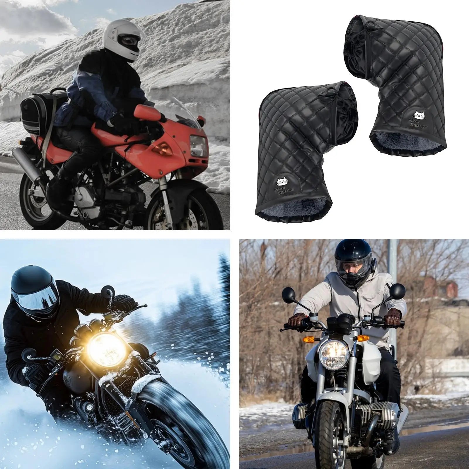 Motorcycle Handlebar Mitts Winter Waterproof Hand Muffs Windproof Handlebar Fingerless Gloves for Cold Weather Riding for Motor