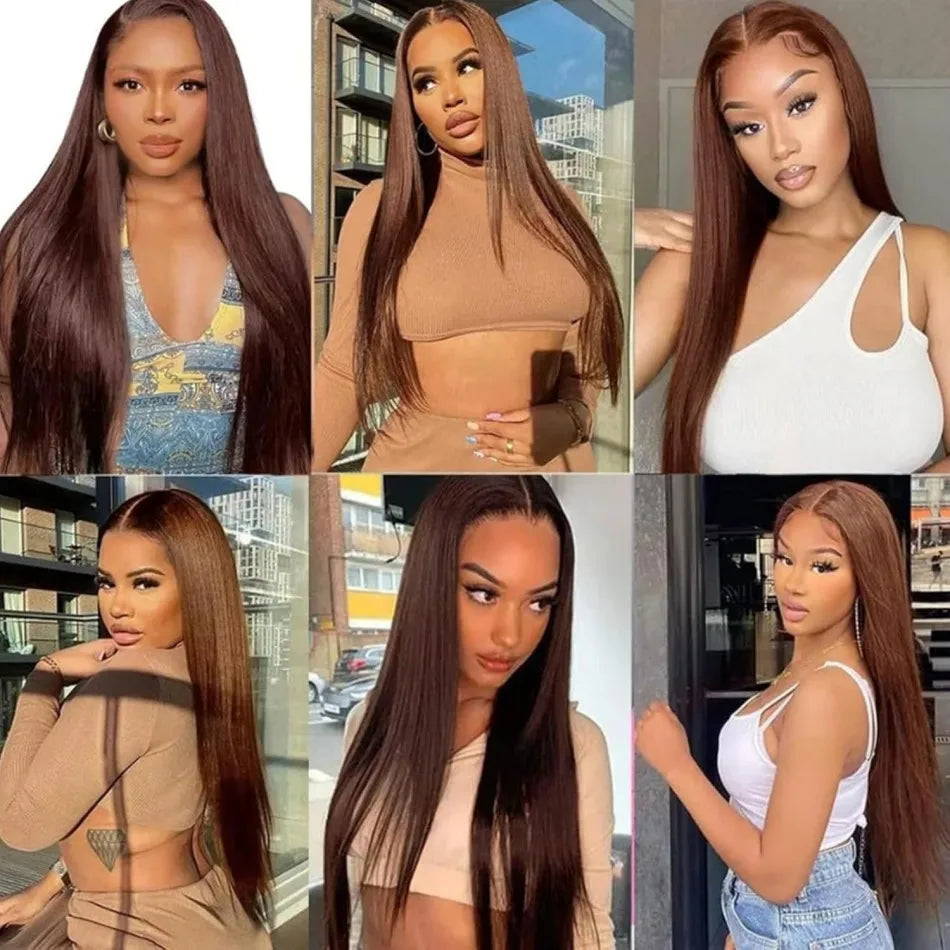 Chocolate Brown Human Hair Wigs 13X6 Hd Lace Frontal Wig Colored 13X4 Straight Lace Front Wigs Pre Plucked Brazilian Wig 36 Inch