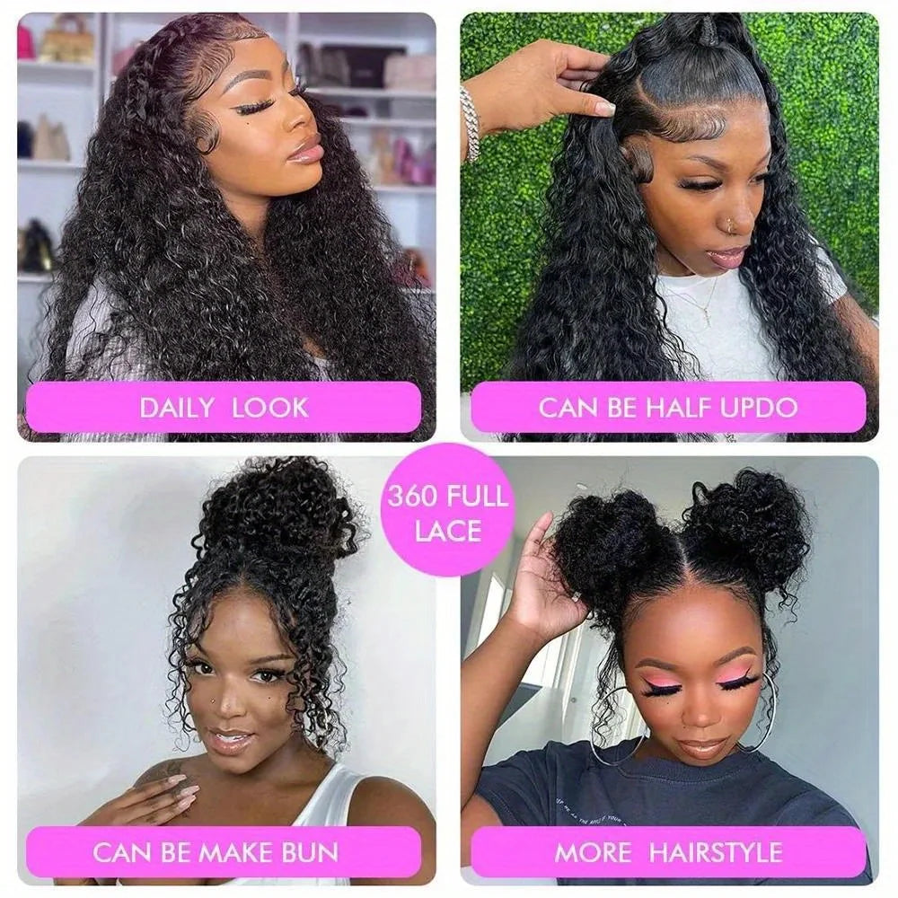 Women's 360 HD Lace Front Glueless Curly Wig - 220%Density Human Hair Deep Wave 13x4 13x6 Lace Frontal with Pre-Plucked Hairline