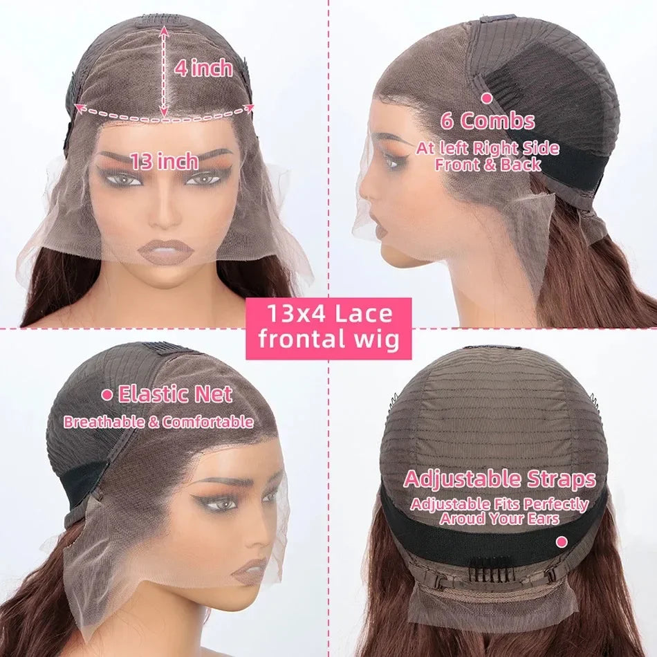 16-36 Inch Chocolate Brown Body Wave Lace Front Wigs 13x4 13x6 HD Lace Front Human Hair Brazilian Colored Lace Frontal Wig