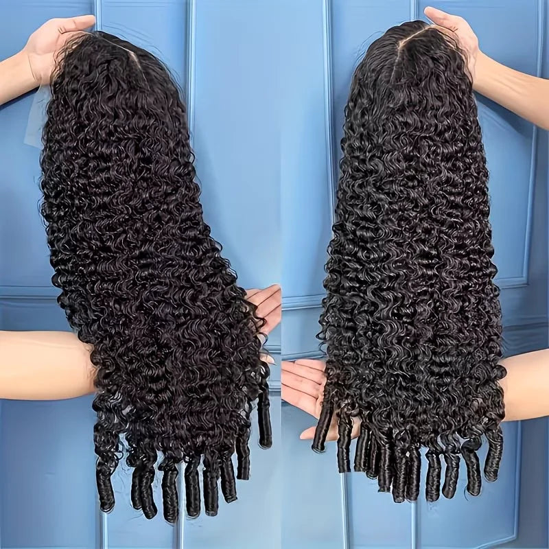 40 Inch Burmese Curly Kinky HD Lace Front Pre-Plucked 13x6 Full Lace Base & Spiral End Wig for Natural Volume Bouncing Curls