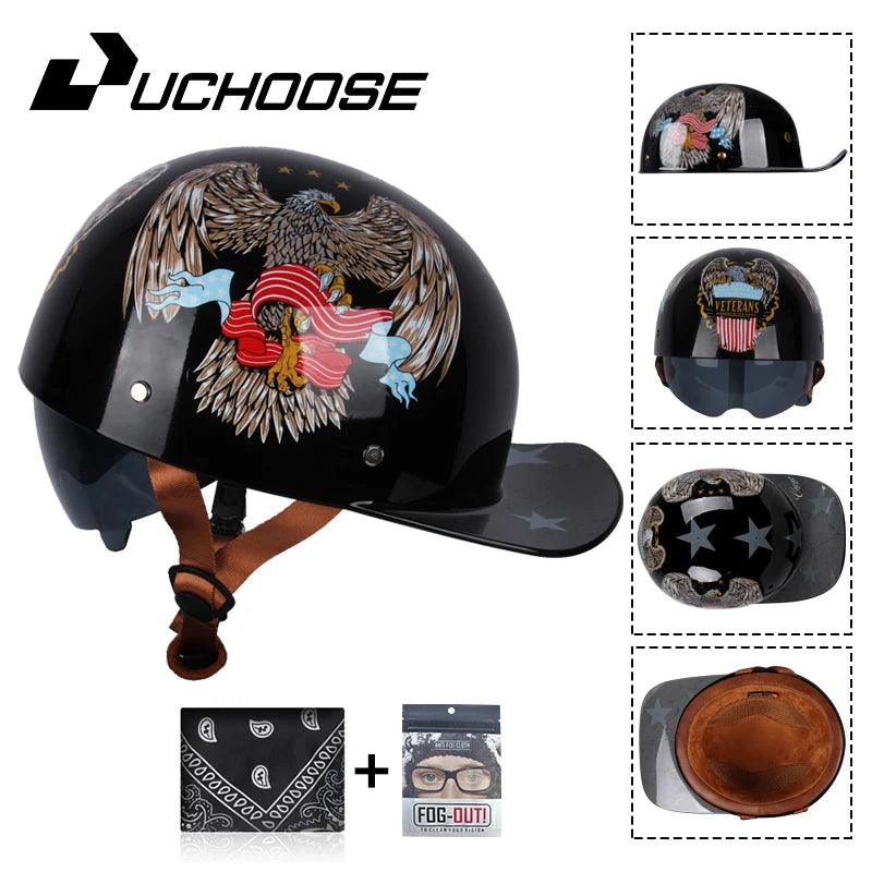 Uchoose Baseball Cap Helmet Motorcycle Vintage Retro Helmets Summer Open Face Scooter Cruiser Chopper Gangster DS Men Women Kid