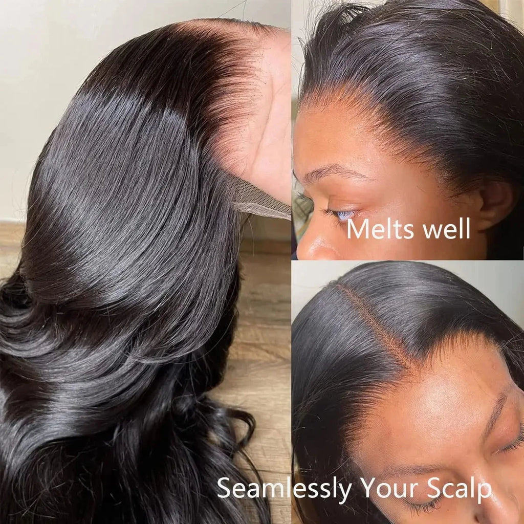 Pre-Plucked Natural Black Body Wave 13x4 HD Transparent Lace Front Wig Human Hair Wigs 180% Density Lace Frontal Wig