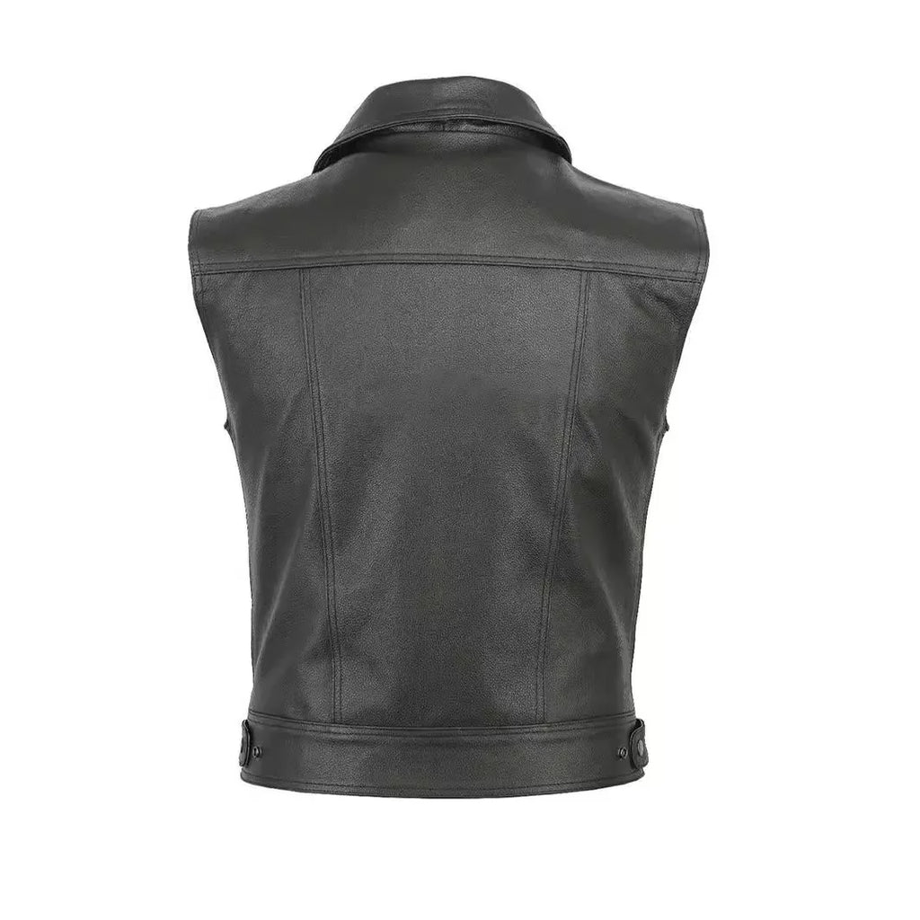 2024 New Wish Color Motorcycle Punk Style Stand Collar Leather Vest Team Special P65 Menswear Fashion Autumn Collection