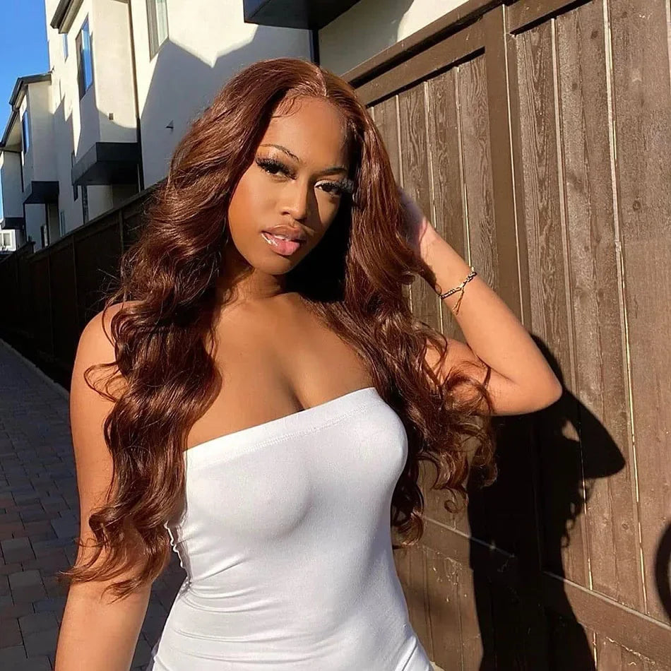 200 Density Chocolate Brown Body Wave Lace Front Human Hair Wigs Brazilian HD Lace Frontal Wigs   For Women