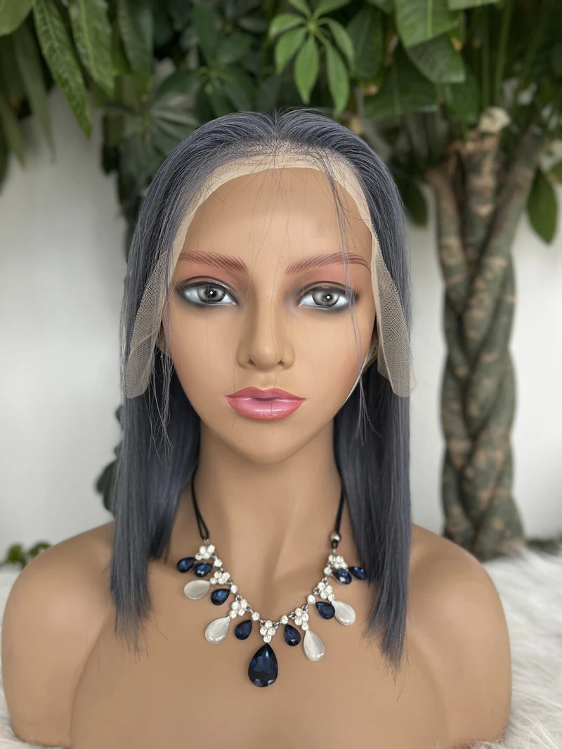 Silver Grey Short Bob Wig Straight 13x4 Lace Front Human Hair Transparent Wig for Black Women Bob Style Wig on Sale