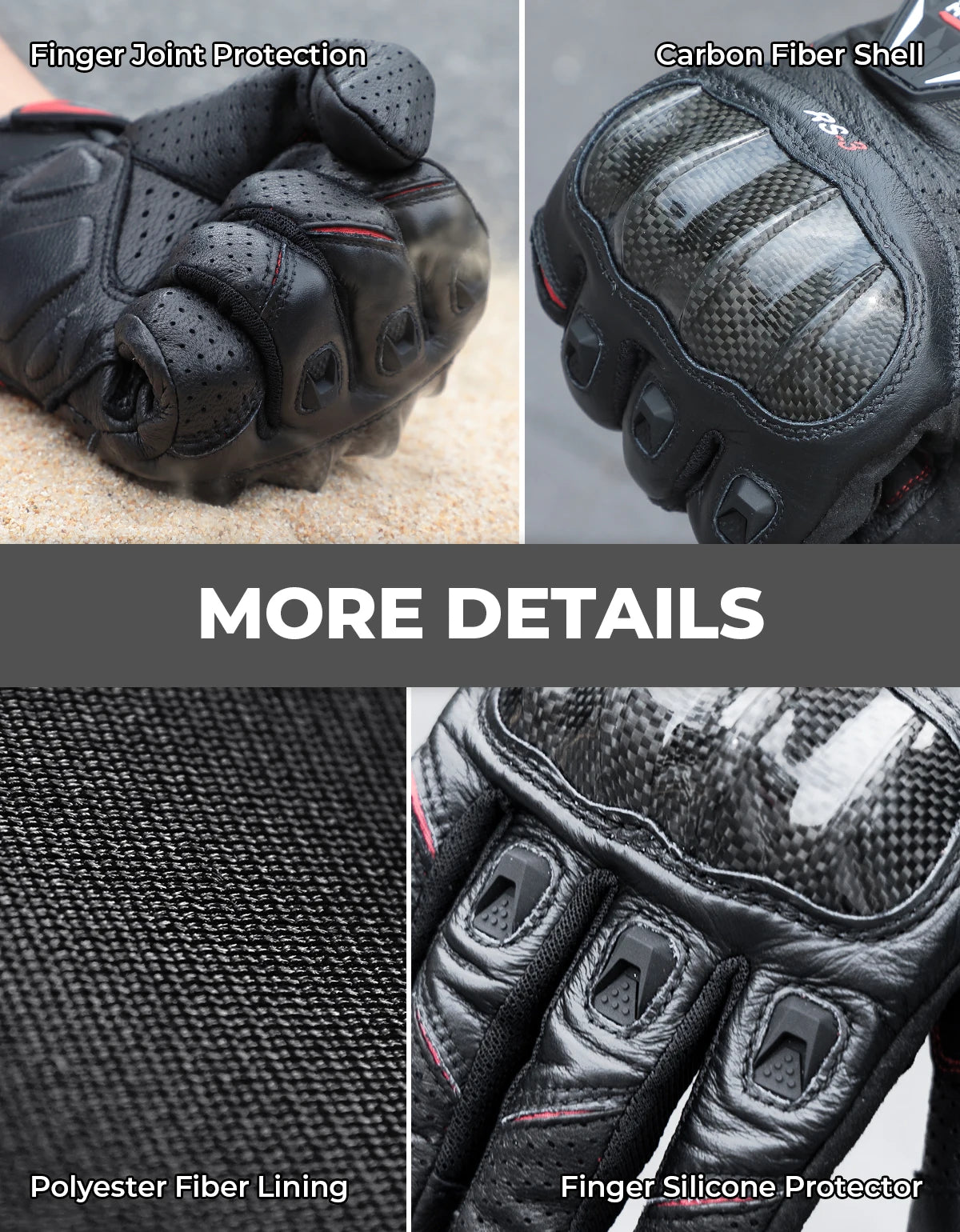 KEMITOUR Leather Motorcycle Gloves CE Men's Retro Moto Gloves Touch Screen Carbon Protective Motorbike Breathable For Summer