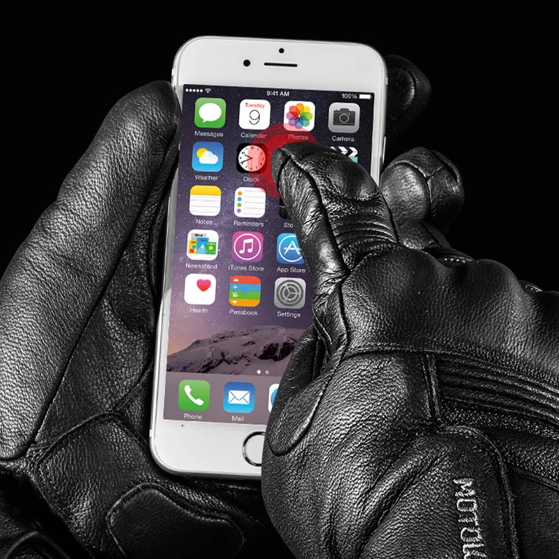 Real Leather Motorcycle Gloves Waterproof Windproof Winter Warm Gloves Touch Operate Guantes Moto Fist Palm Protect