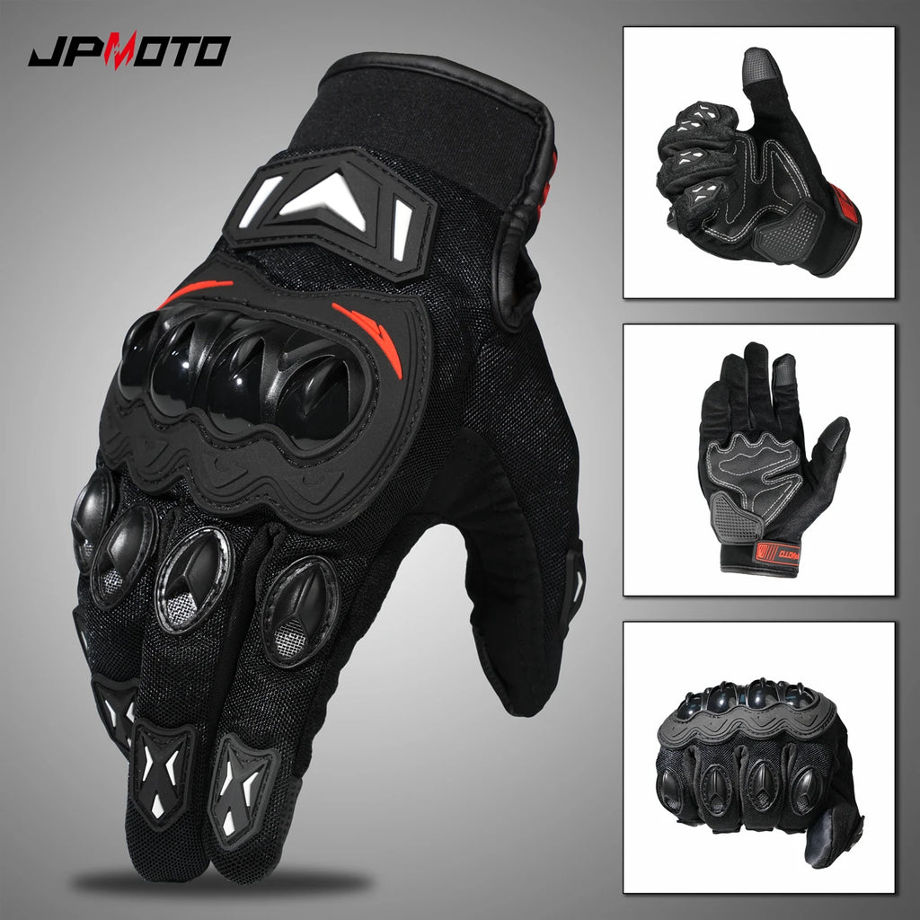 Motorcycle gloves for summer riding with touch-sensitive mesh, hard knuckle protection, full-hand design, suitable for off-road