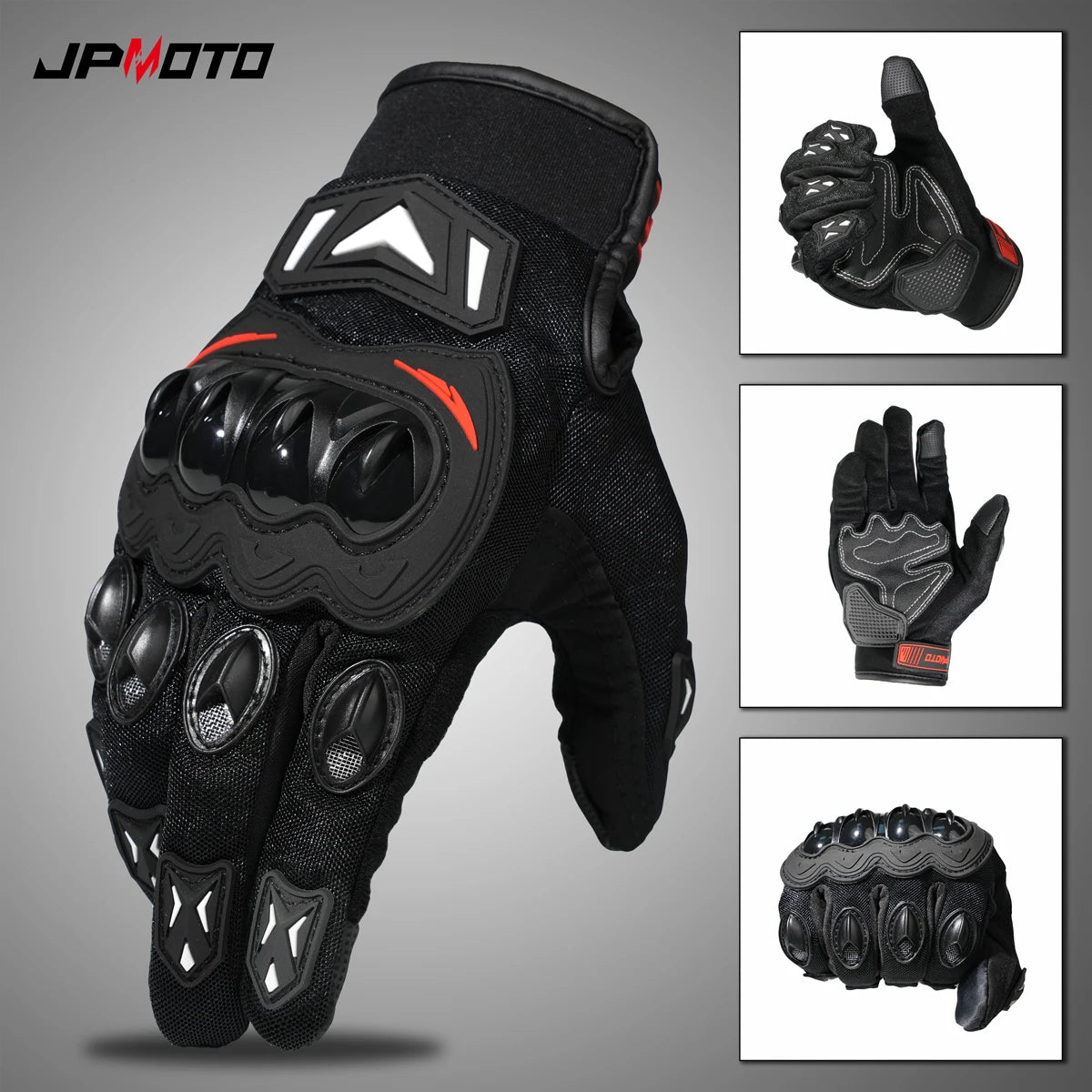 Motorcycle gloves for summer riding with touch-sensitive mesh, hard knuckle protection, full-hand design, suitable for off-road