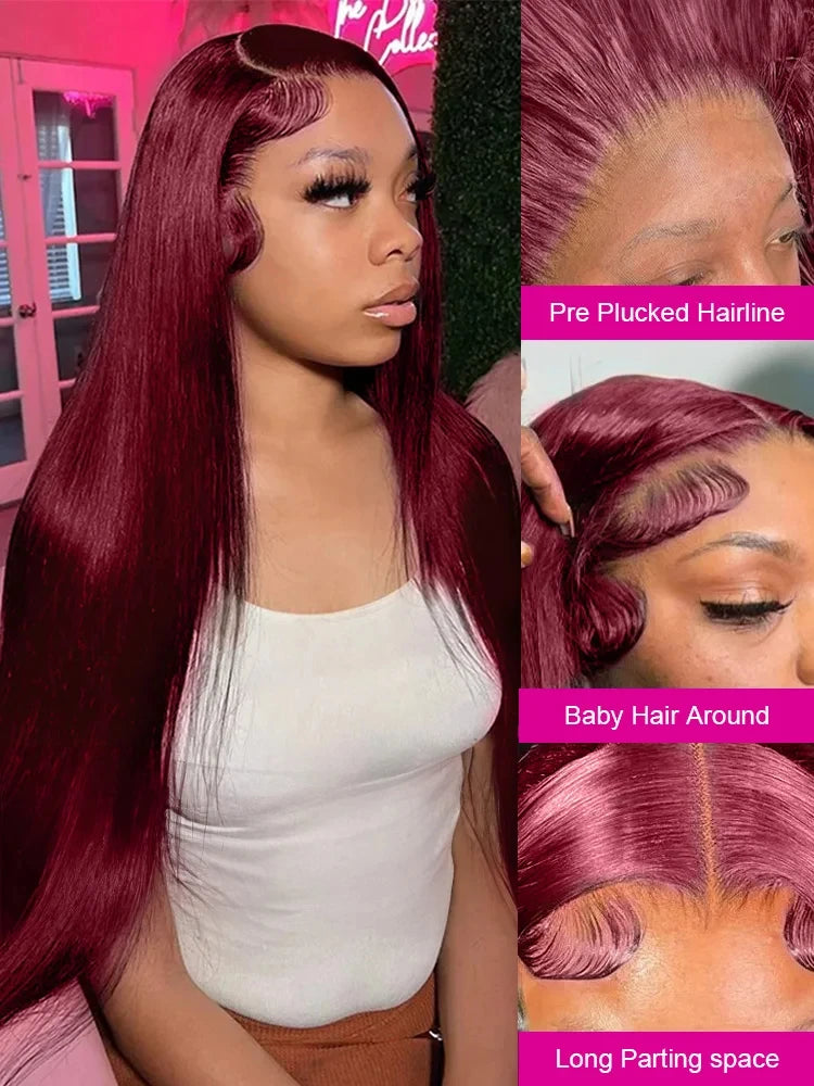 99j Burgundy 30 36 Inch Bone Straight 13x6 Hd Human Hair Lace Frontal Wig 13x4 Brazilian Red Colored Lace Front Human Hair Wigs