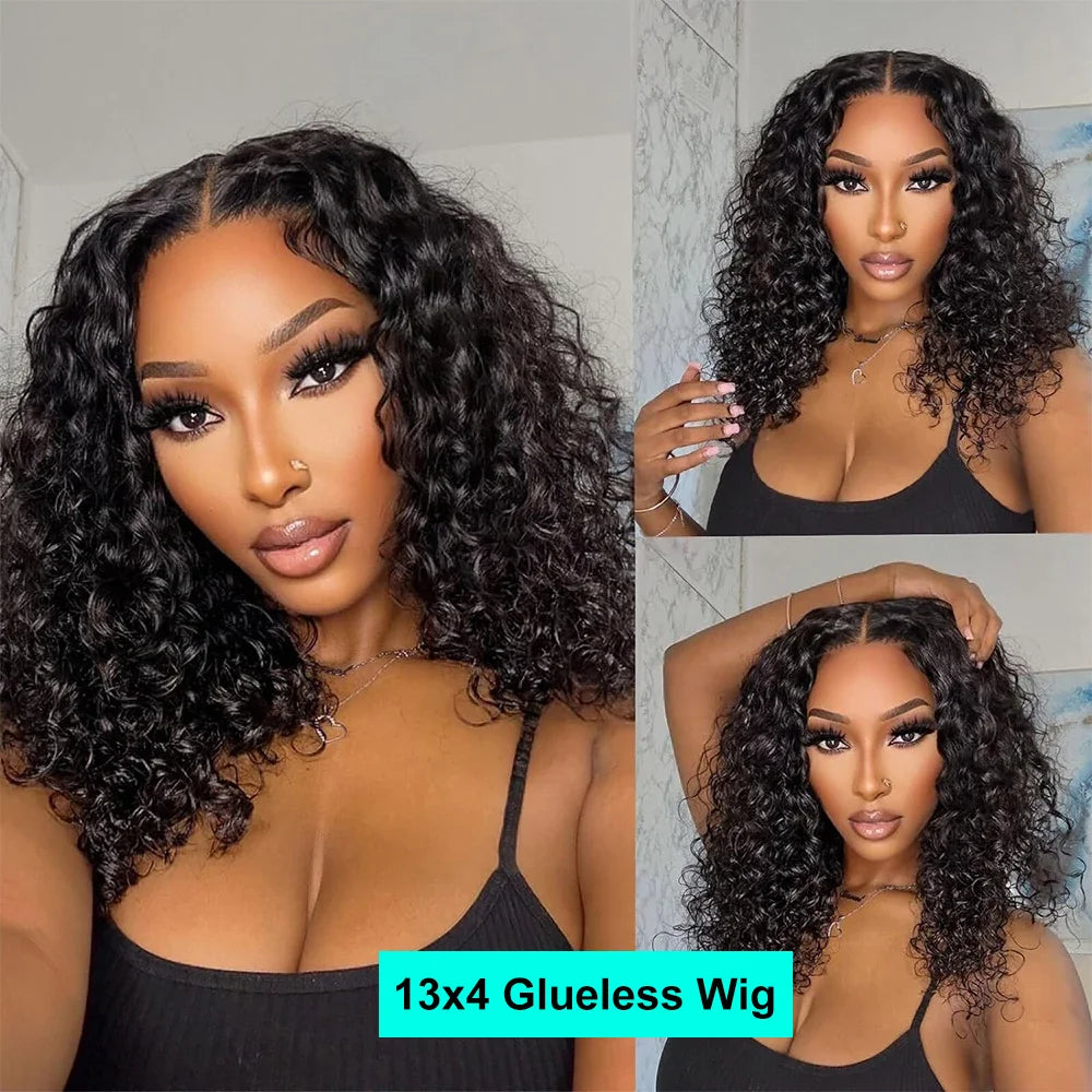 Curly Deep Bob Wigs For Women 13x4 Glueless Pre Cut Human Hair Wig Ready To Go Human Hair Wigs No Glue Remy Human Wig For Women