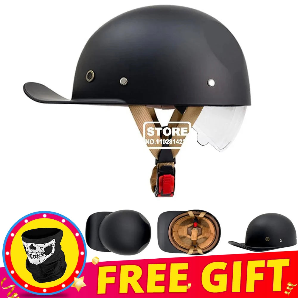 Half Helmet Retro Motorcycle Helmet Men Women Baseball Cap Riding Racing Moto Helmets DOT Certification Protection Cap Vintage