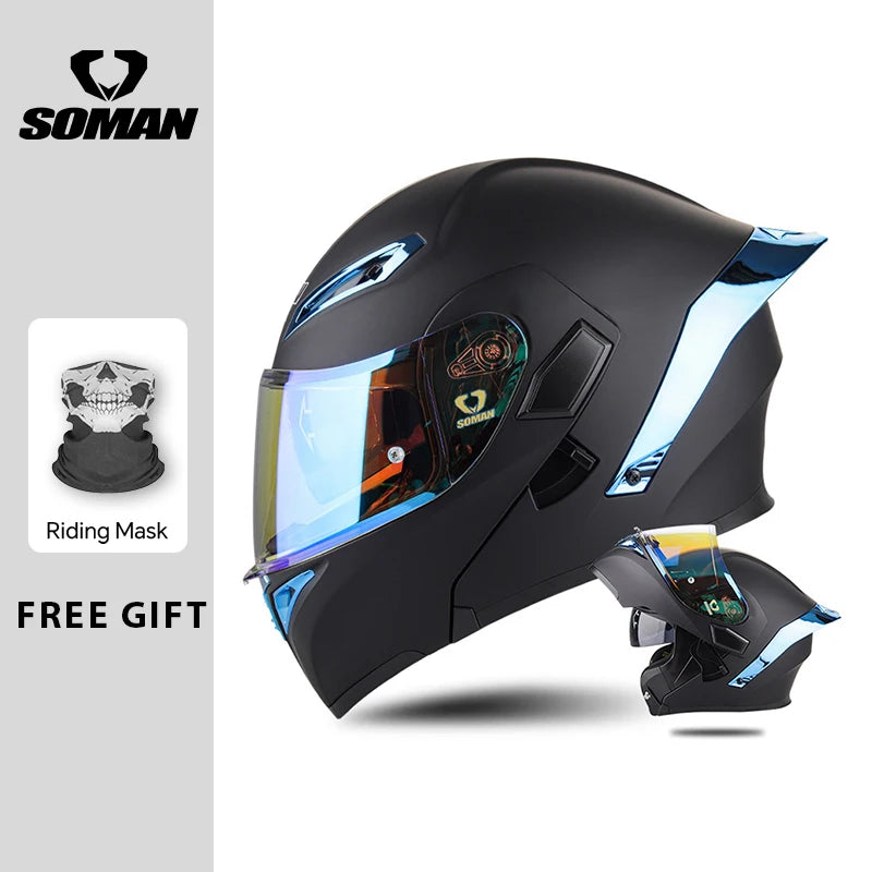 Unisex DOT Approved Dual Visor Flip Up Motorcycle Helmets Racing Full Face Helmet Double Lens Modular Riding Flip-up Helmet