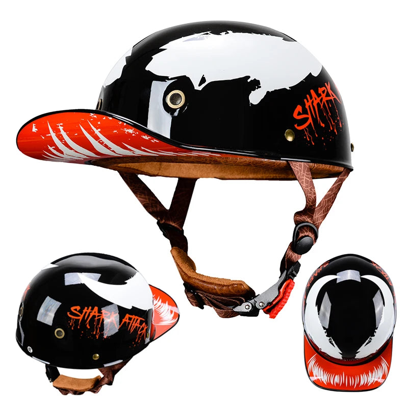 Retro Summer Motorcycle Half Helmet Breathable Vintage Open Face Design Lightweight Cap For Cruiser Scooter Riders