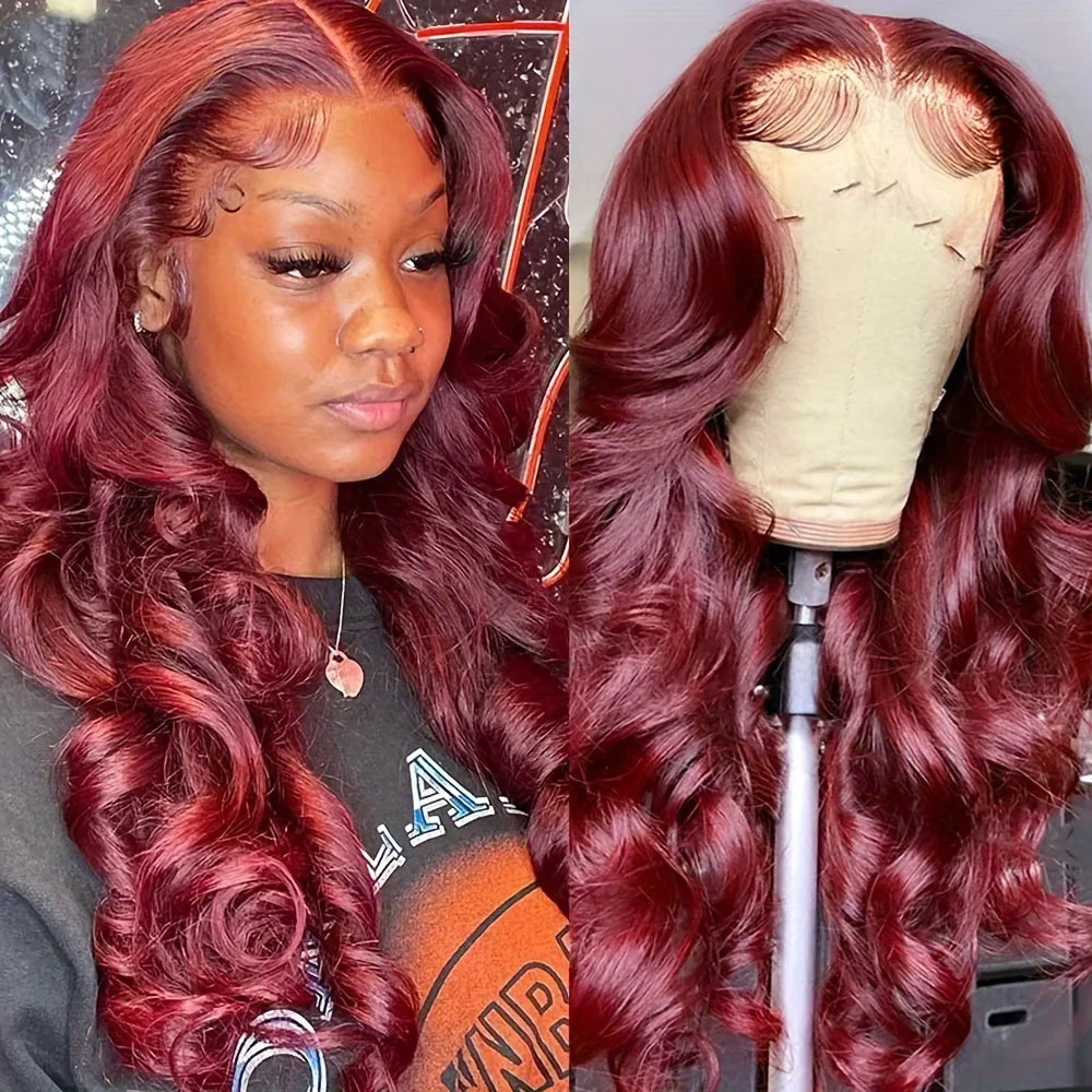 30 Inch Brazilian Loose Body Wave 99J Burgundy 13x4 Lace Frontal Wig 220% Density Pre Plucked 13x6 HD Lace Front Human Hair Wig