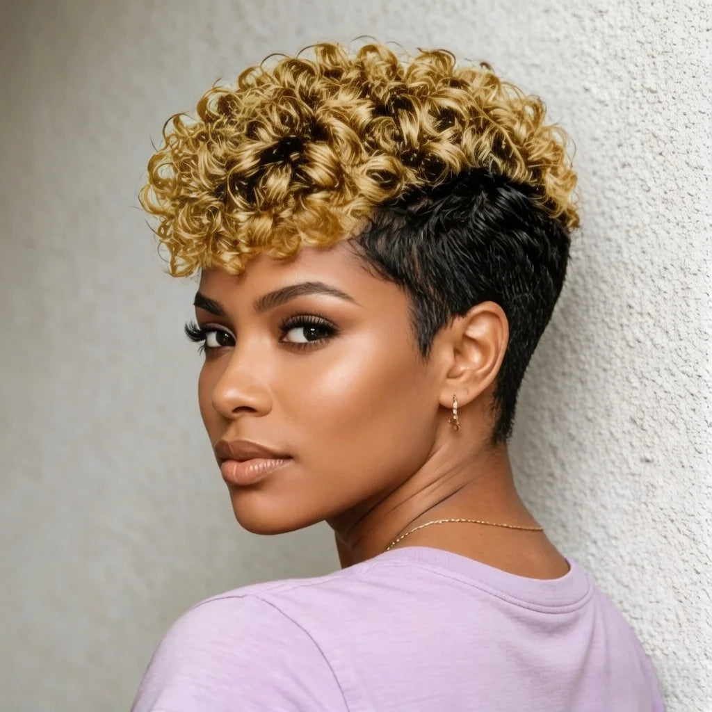 Short Curly Pixie Wig Human Hair for Women Machine-made Wig