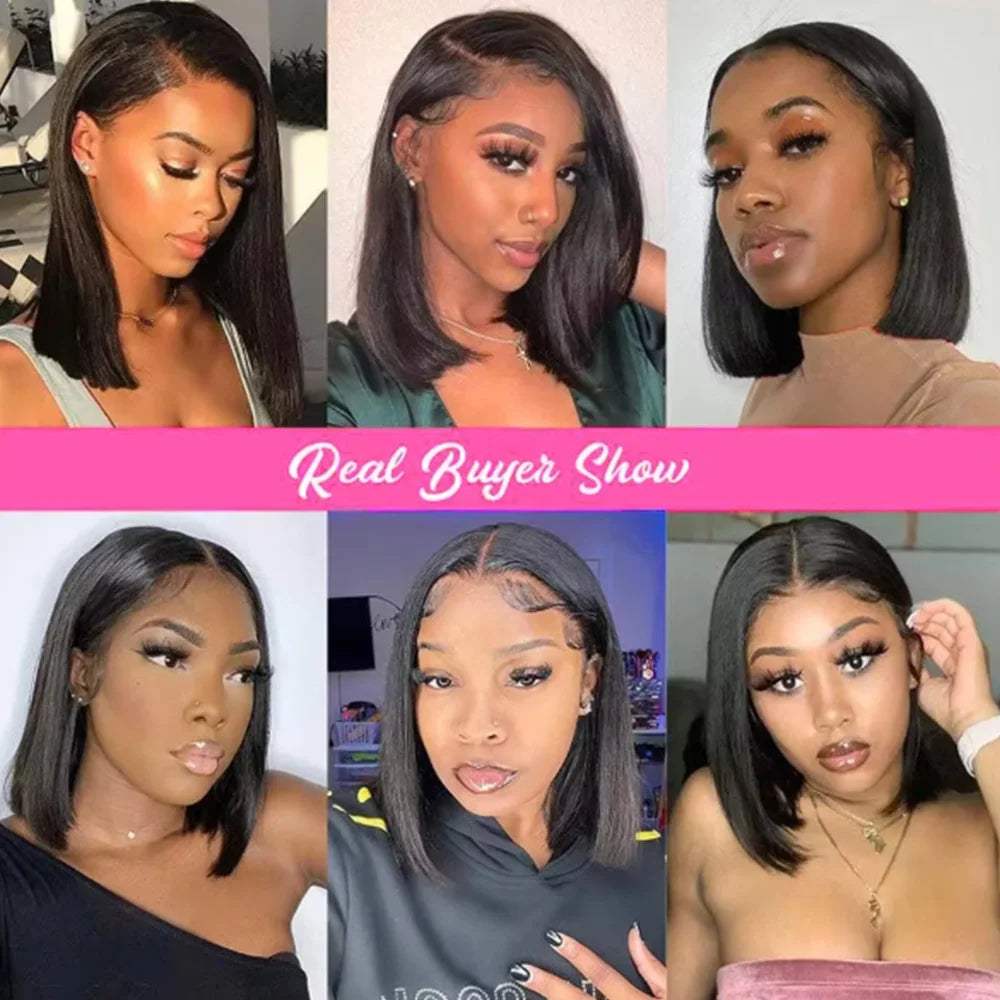 13x4 HD Lace Frontal Short Bob Wig Human Hair Wear and Go Wigs for Women 220 Density Pre Plucked Wigs with Baby Hair 8-14 Inches