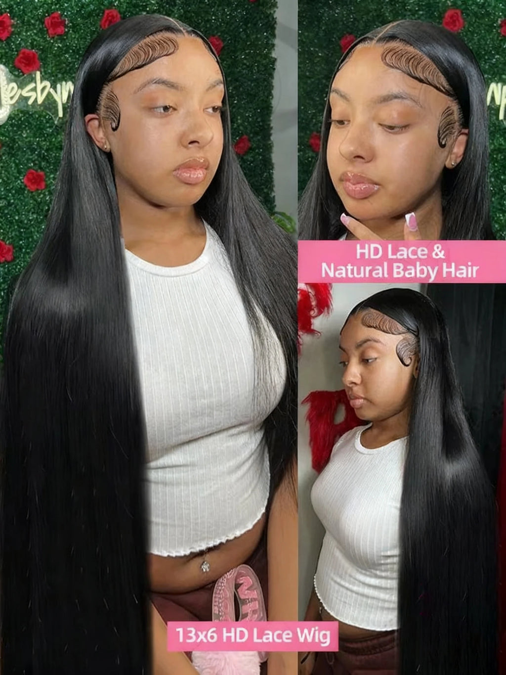 Lakeisha Wigs Human Hair Brazilian 13x6 Bone Straight HD Lace Frontal Wig Preplucked Lace Front With Baby Hair For Black Women