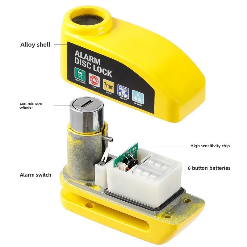 Metal Alarm Disc Lock - Waterproof Anti-Theft Brake Lock for Motorcycle Bicycle Electric Scooter
