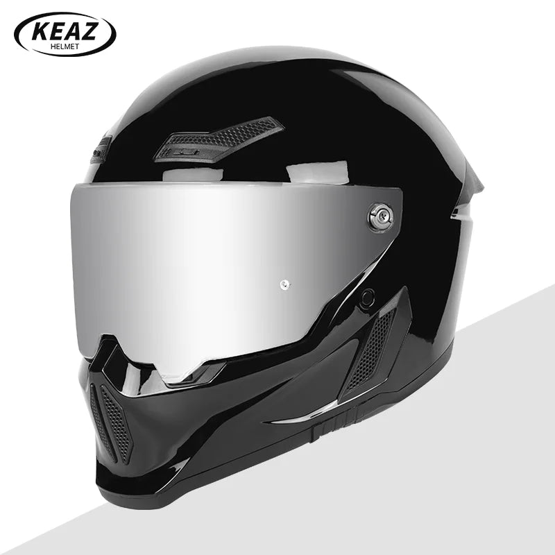 Personalized Retro Black Motorcycle Helmet Men Women Full Helmet for Motorcycles DOT Cover Suitable for All Seasons and Anti-Fog