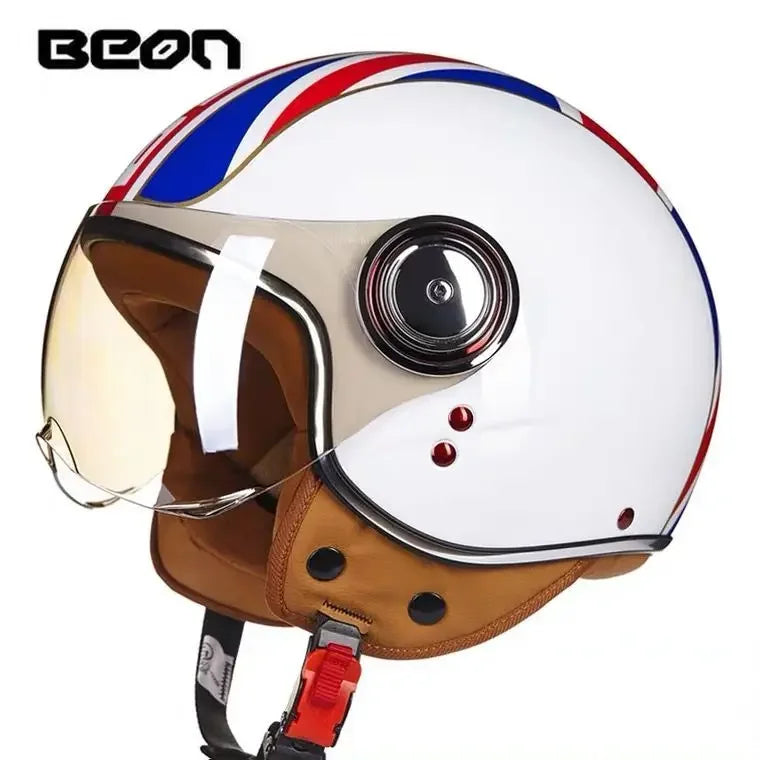 Beon Motorcycle Helmet ECE Certification Winter Warm Retro Half Cap Helmet Electric Vehicle Safety Helmet for All Seasons
