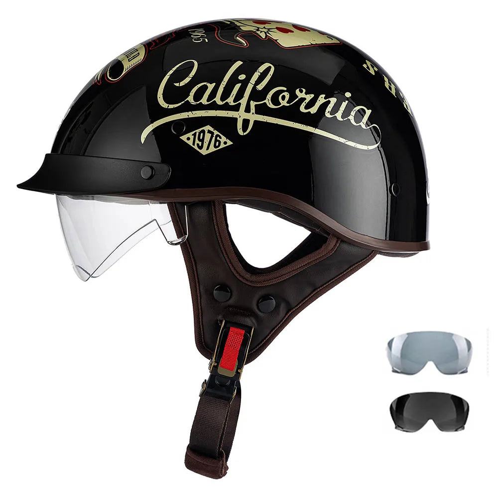 Motorcycle Half Helmet Four Seasons Helmet Summer Sunscreen Retro Fashion Helmet Men and Women Cycling Helemt ABS material