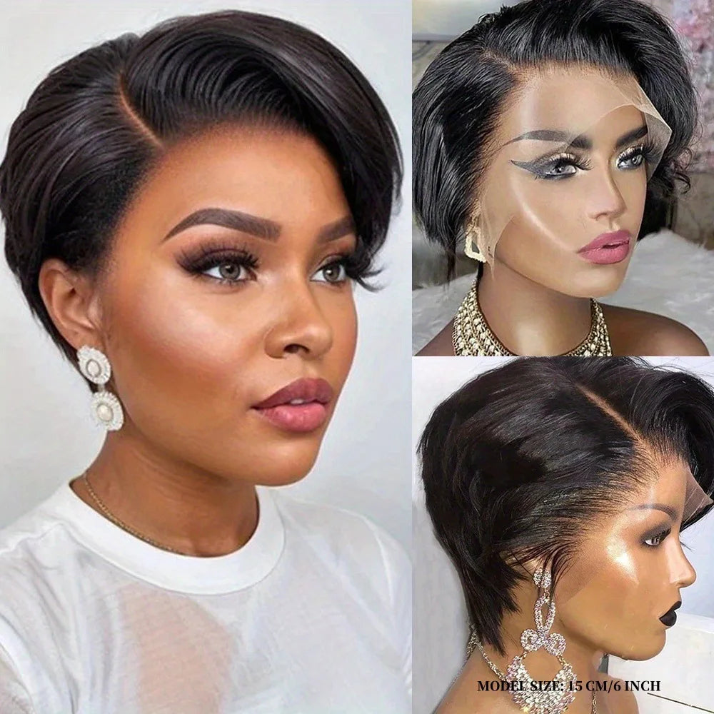 Short Pixie Cut Wigs Human Hair 13x4x1 Side Part Bob Lace Front Human Hair Wigs for Women Straight Hair Remy  T Part Lace Wigs