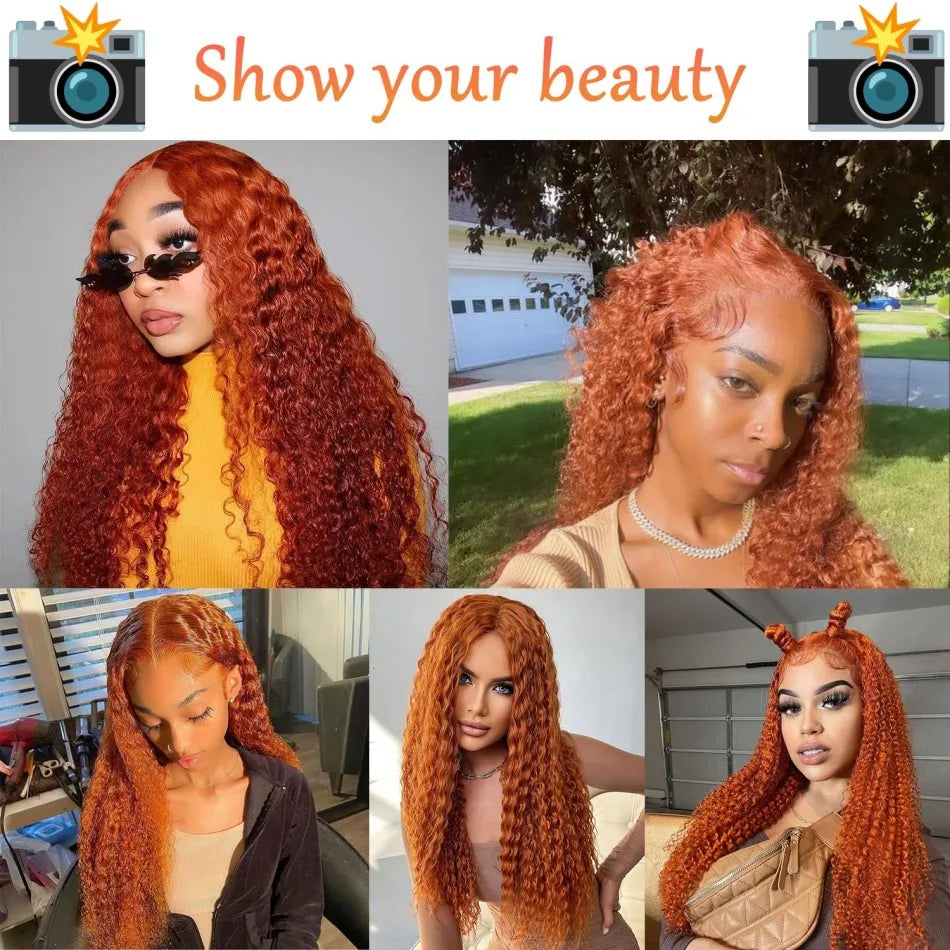 Ginger Orange Deep Wave 13X6 Hd Lace Front Human Hair Wig 13X4 250 Density 36 Inch 350 Colored Curly Pre Plucked Brazilian Wigs